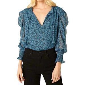 Misa Los Angeles Siena Lurex Chiffon Top in Cerulean S